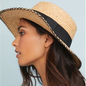 SOLD 👒ANTHROPOLOGY Potomac Boaters Hat wide brim